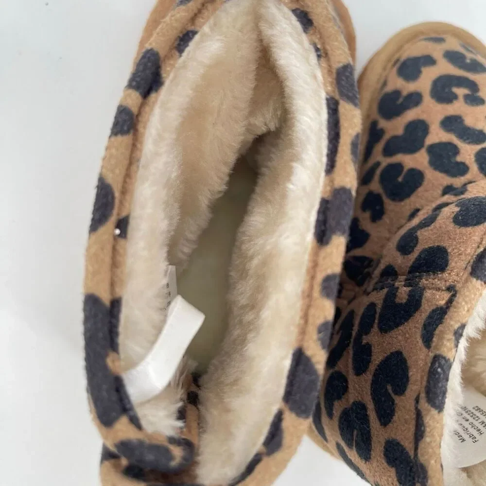 H&M Toddler Leopard Print Faux Suede Fluffy-Lined Ankle Boots Size 8.5 NWT